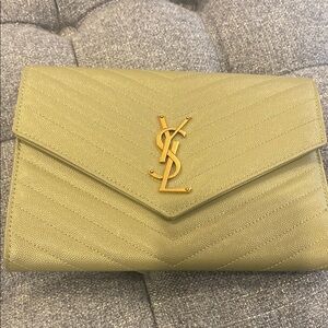 Yves Saint Laurent Olive Green Quilted Leather Clutch